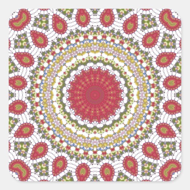 Red Jewels Mosaic Geometric Design Square Sticker (Front)