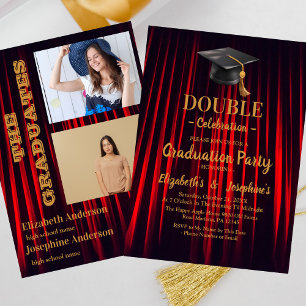 Red joint Celebration Graduation Party 2 photos Invitation