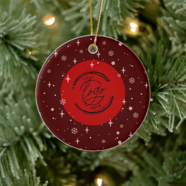 Red Jolly Christmas Business Logo QR code Chic Ceramic Ornament (Tree)