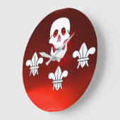 RED JOLLY ROGER PIRATE FLAG,SKULL,THREE LILIES LARGE CLOCK (Angle)
