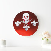 RED JOLLY ROGER PIRATE FLAG,SKULL,THREE LILIES LARGE CLOCK (Home)