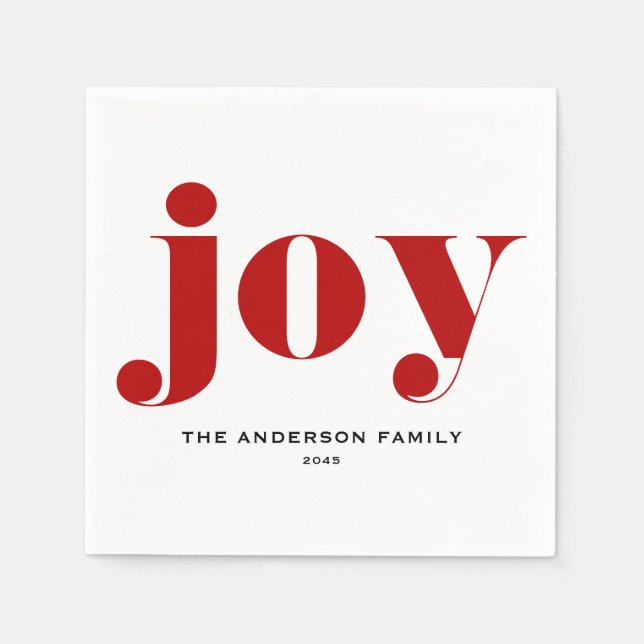 Red JOY Bold Typography Modern Christmas Napkin (Front)