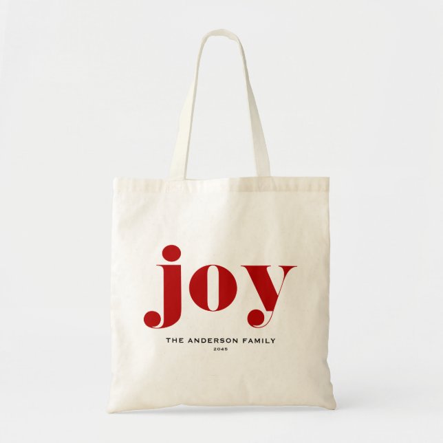 Red JOY Bold Typography Modern Christmas Tote Bag (Front)