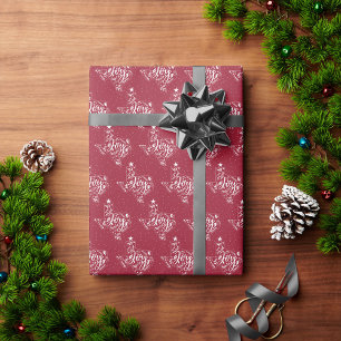 Red Joy Holiday Leaves Texas Shape Wrapping Paper