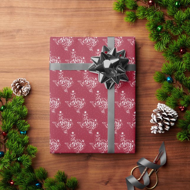 Red Joy Holiday Leaves Texas Shape Wrapping Paper (Creator Uploaded)
