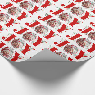 Red JOY Merry Christmas holiday photo Wrapping Paper