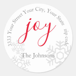 Red Joy Snow Holiday Return Address Envelope Seal