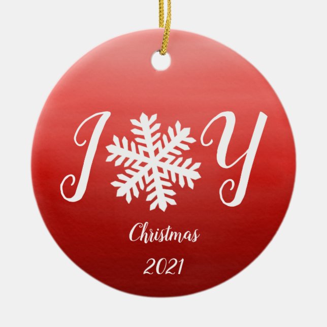 Red Joy Snowflake Ceramic Ornament (Front)