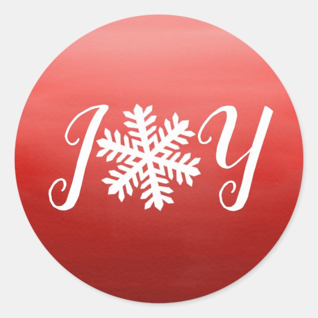 Red Joy Snowflake Classic Round Sticker (Front)