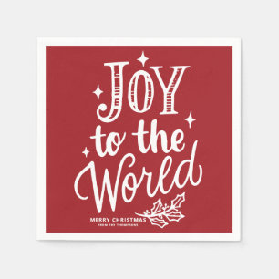 Red Joy to the World Lettering Christmas Napkin