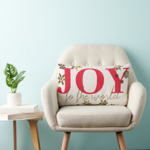 Red Joy To The World Snow Flakes Lumbar Cushion