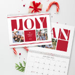 Red Joy Typography Family Photo Collage Christmas Calendar<br><div class="desc">A bold design to start the year! Our modern custom calendar features a fun vibrant colour block design in red with space for your own photos and family name. Simply click on "Personalise this template" to start customising this unique product! Spread holiday joy to your loved ones with this special...</div>