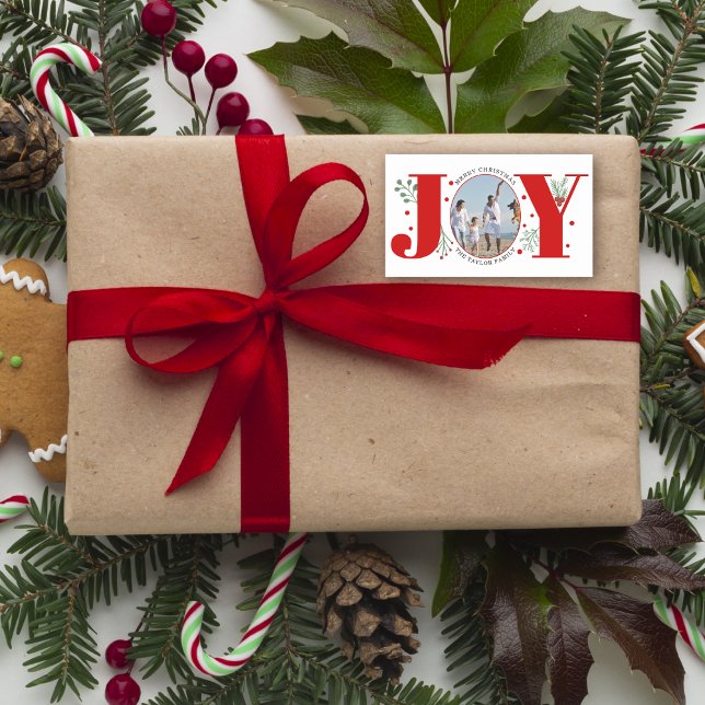 Red Joy with berries Christmas photo Rectangular Sticker (Creator Uploaded)