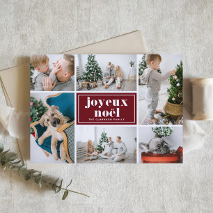 Red Joyeux Noël Retro Typography Photo Collage Holiday Card