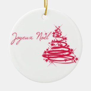 Red Joyeux Noël with Christmas Tree Ceramic Ornament