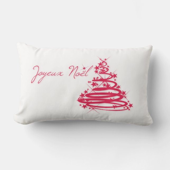 Red Joyeux Noël with Christmas Tree Lumbar Cushion (Front)