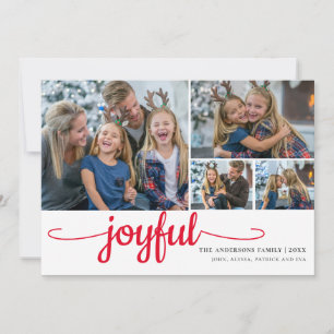 Red Joyful 4 photos collage Christmas Holiday Card