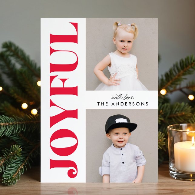 Red Joyful Modern Christmas Photo Holiday Card (Creator Uploaded)
