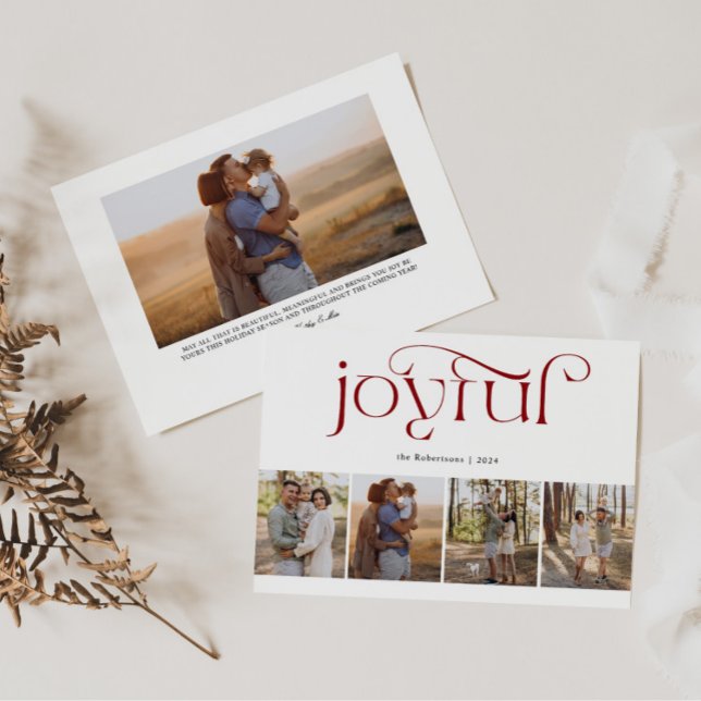 Red Joyful Modern Typography Photo Holiday Card (Creator Uploaded)