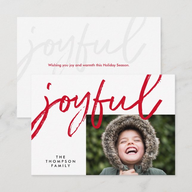Red Joyful typography Modern Christmas Photo Card (Front/Back)