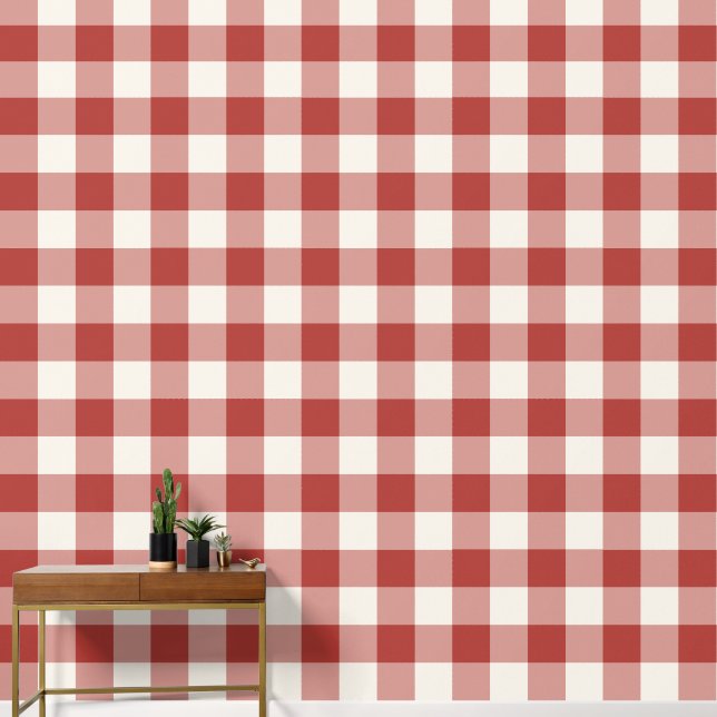Red Jumbo Gingham Check Plaid Wallpaper (Hallway)