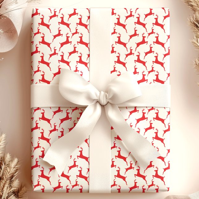Red Jumping Deer Christmas Wrapping Paper (Creator Uploaded)