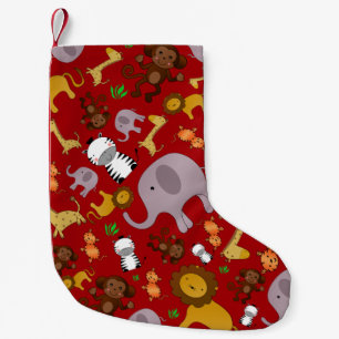 Red jungle safari animals small christmas stocking