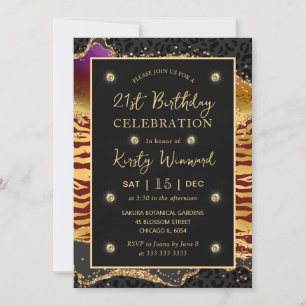 Red Jungle Safari Glitter Agate 21st Birthday Invitation