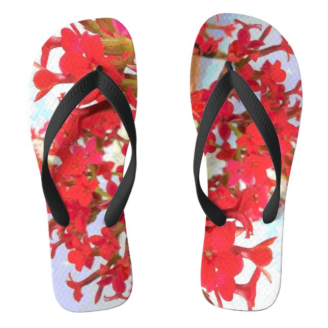 Red Kalanchoe Flowers Thongs (Footbed)