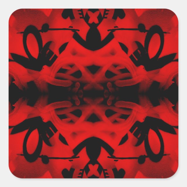 Red kaleidoscope graffiti pattern square sticker (Front)