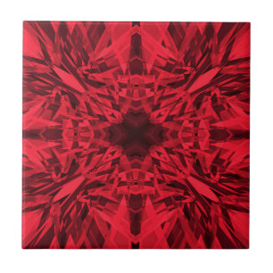 Red kaleidoscope star pattern ceramic tile