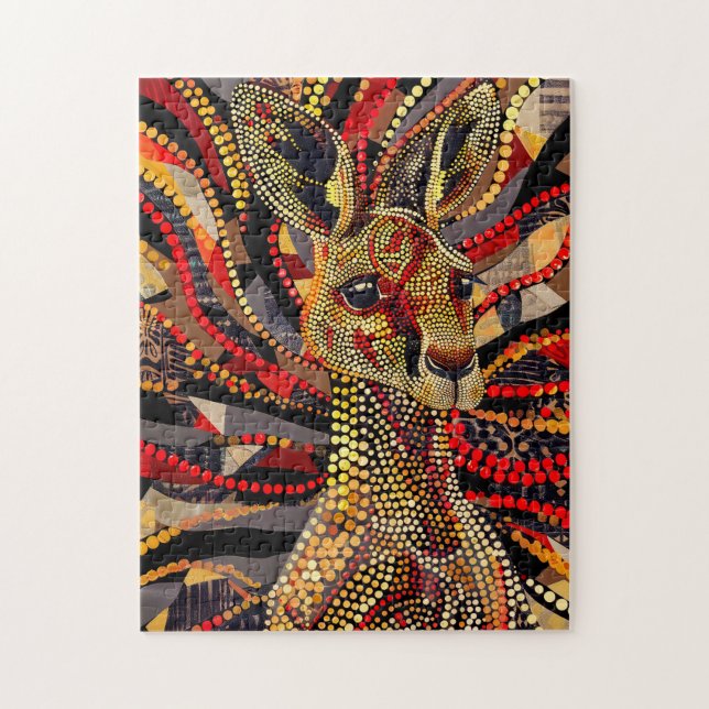 Red Kangaroo in Aborigine Dot Art Style Jigsaw Puzzle (Vertical)