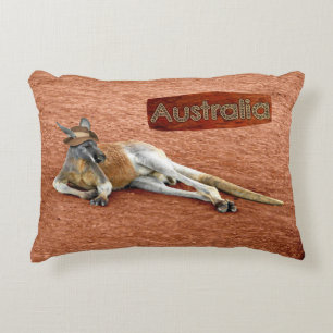 Red Kangaroo In Slouch Hat Decorative Cushion