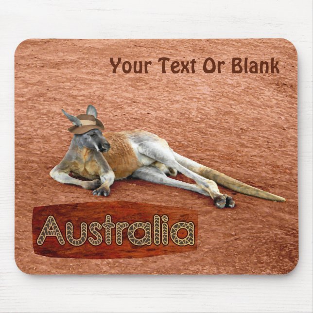 Red Kangaroo In Slouch Hat Mouse Pad (Front)