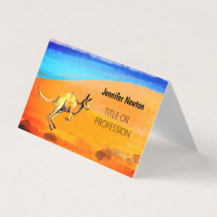 Red kangaroo watercolor with orange sand and sea business card