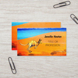 Red kangaroo watercolor with orange sand and sea business card