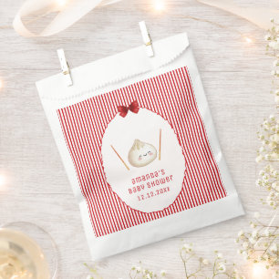 Red Kawaii Girl Bow Asian Dumpling Baby Shower Favour Bag
