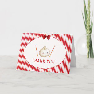 Red Kawaii Girl Bow Asian Dumpling Baby Shower Thank You Card