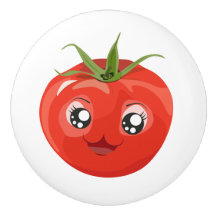 Red kawaii tomato White Ceramic Knob