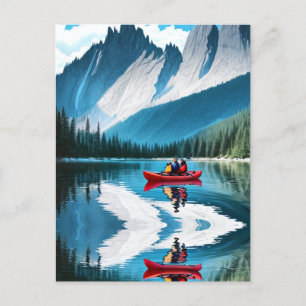 Red Kayak   Family Kayaking Together Postcard