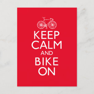 Red Keep Calm and Bike On Postcard