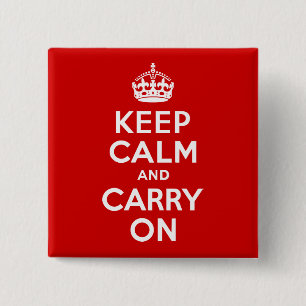 Red Keep Calm and Carry On 15 Cm Square Badge