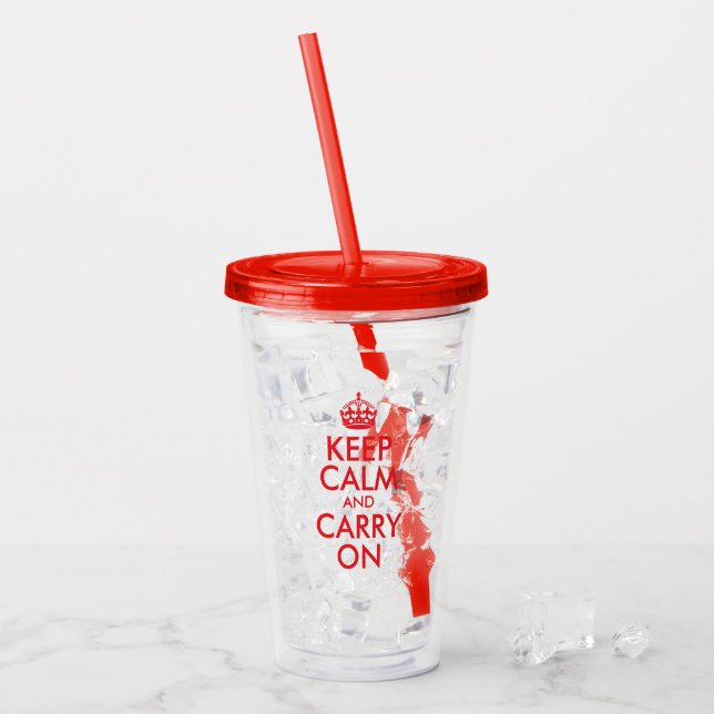 Red Keep Calm and Carry On Acrylic Tumbler (Front Ice)