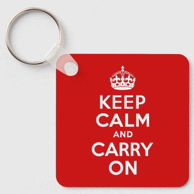 Red Keep Calm and Carry On Key Ring (Front)