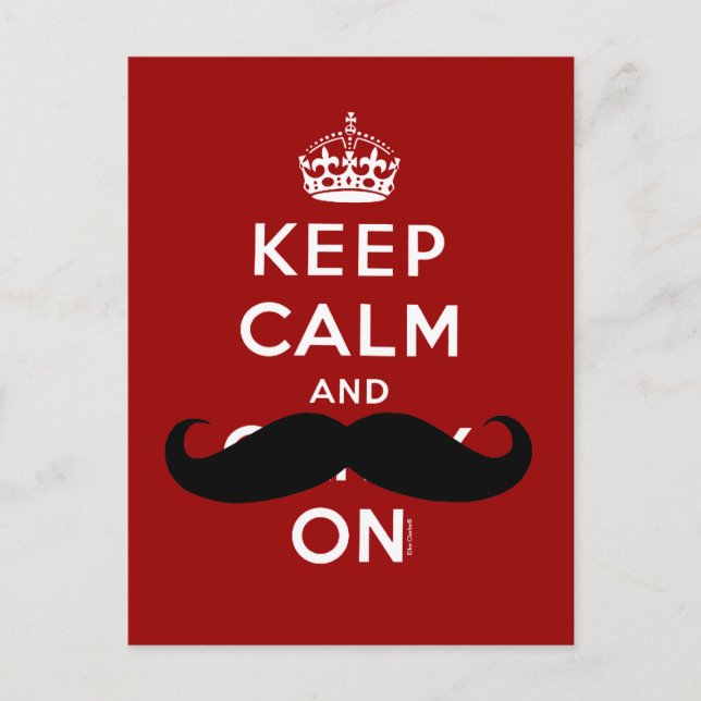 Red Keep Calm and Carry On Moustache Humour Postca Postcard (Front)