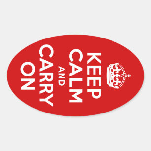 Red Keep Calm and Carry On Oval Sticker