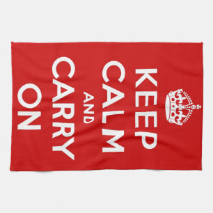 Red Keep Calm And Carry On Tea Towel