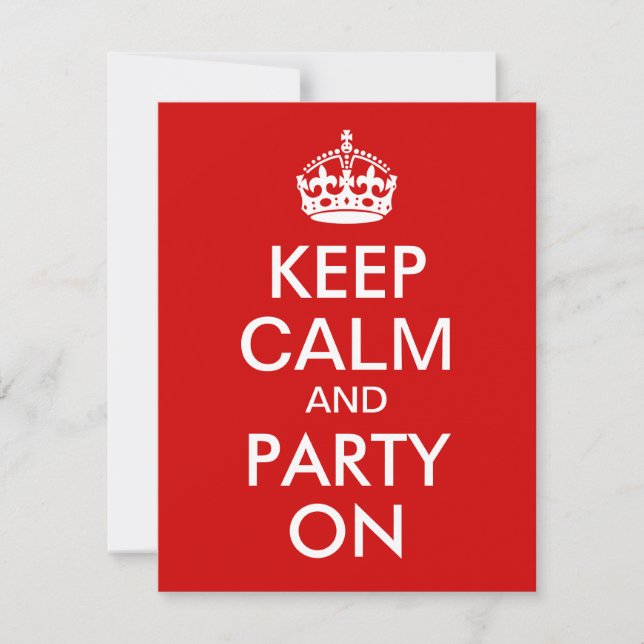 Red Keep Calm and Party On Birthday Invitation (Front)