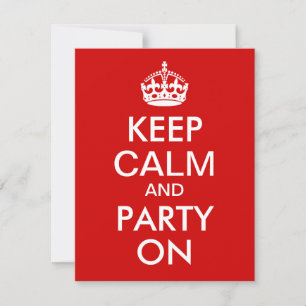 Red Keep Calm and Party On Birthday Invitation