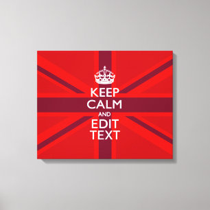 Red Keep Calm And Your Text on Union Jack Flag Canvas Print